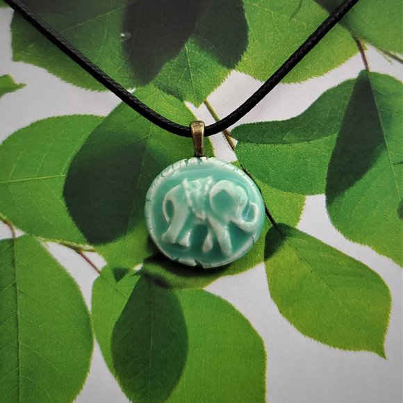 Handmade Ceramic Aqua Green Elephant Pendant Necklace - Picture 8 of 12